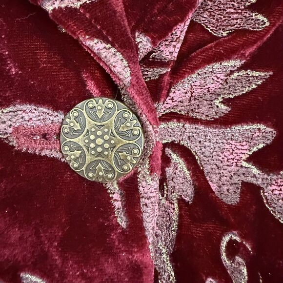 Chico's 2 Burgundy Velour Shimmer Filigree Button Blazer Pockets Lined Christmas - Picture 2 of 10